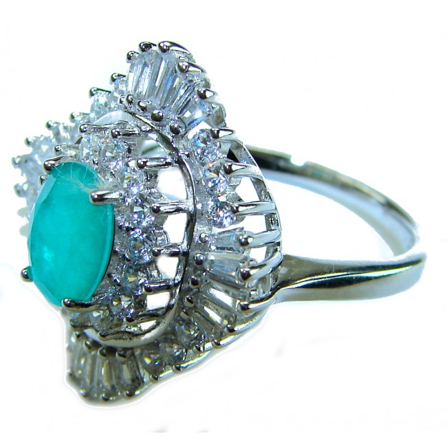Vintage style - Timless Beauty - 3.5 carat Colombian Emerald 7.1 carat White Topaz .925 Sterling Silver handcrafted Statement Ring size 7 1/4 - Side view of vintage ring with Colombian emerald and diamond accents