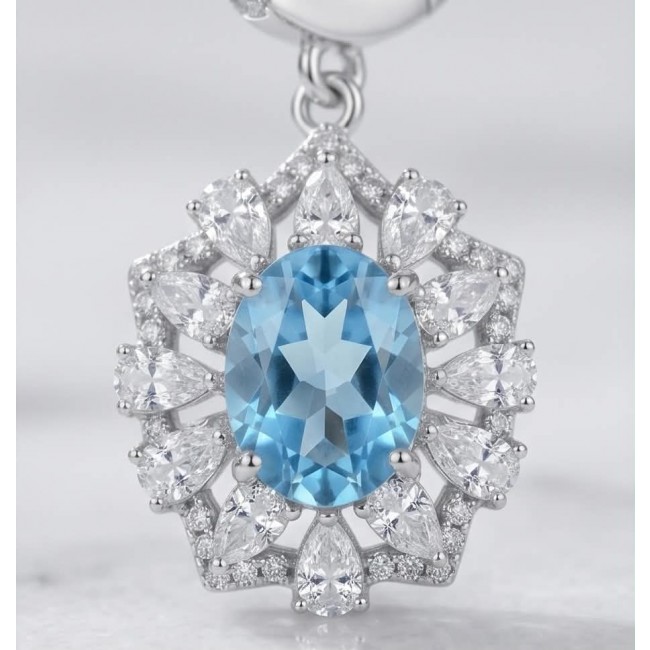 Serenity 4.5 carat genuine Swiss Blue Topaz .925 Sterling Silver handmade earrings - Close-up of Serenity 4.5 carat Swiss Blue Topaz pendant in sterling silver.