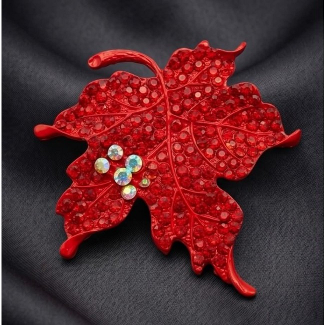 Stylish Red Leaf Crystal Brooch - photo 4