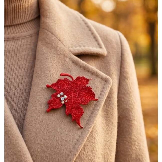 Stylish Red Leaf Crystal Brooch - photo 2
