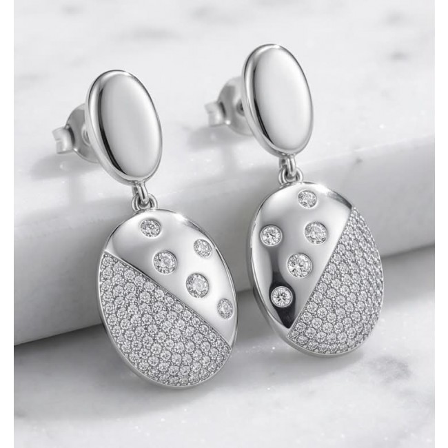 Stella Natural 2.2 carat White Topaz .925 Sterling Silver handcrafted earrings - Close-up of Stella oval earrings with white topaz, sterling silver.