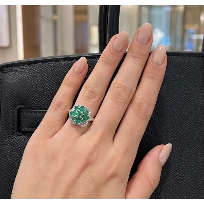 SPRING 6.5 carat Chrome Diopside .925 Sterling Silver handcrafted ring size 6 - Spring ring with chrome diopside worn on hand against a black background.