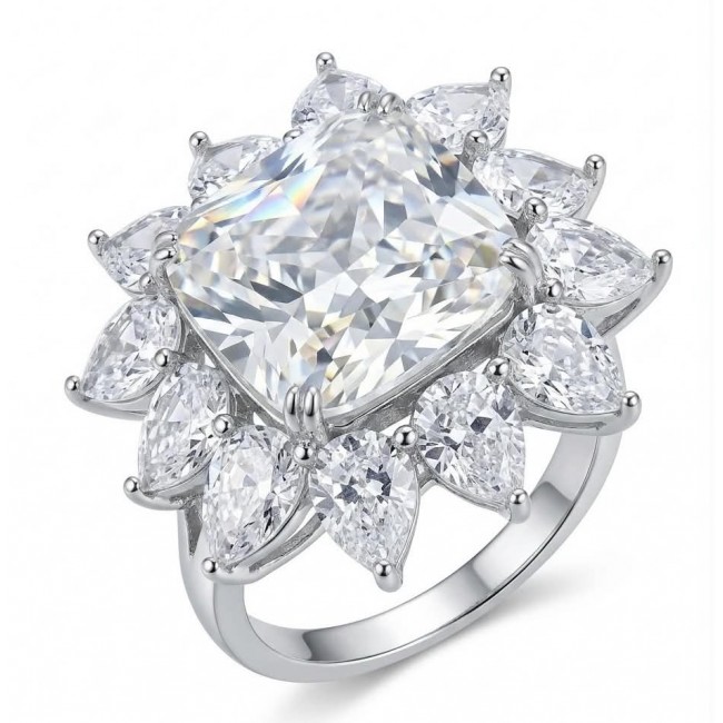 Fiorella Precious 25.5 carat Natural yellow Sapphire White Topaz .925 Sterling Silver Statement ring size 6 - Close-up of Fiorella ring with 25.5 carat natural yellow sapphire.