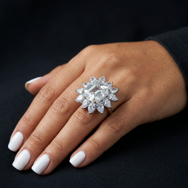 Fiorella Precious 25.5 carat Natural yellow Sapphire White Topaz .925 Sterling Silver Statement ring size 6 - Fiorella sapphire ring worn on hand, showcasing large central stone.