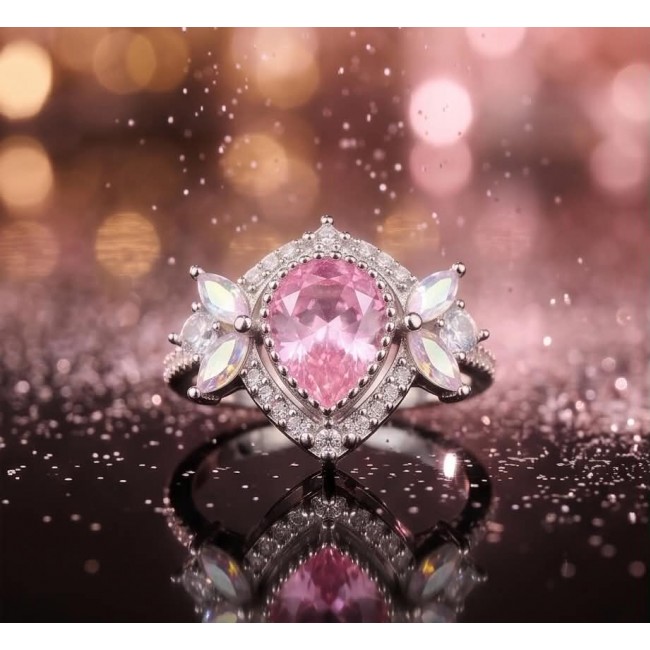 Anastasia 4.2 carat Pink Topaz .925 Sterling Silver Handcrafted Statement Ring size 6 - Close-up of Anastasia 4.2 carat pink topaz ring with sterling silver setting.