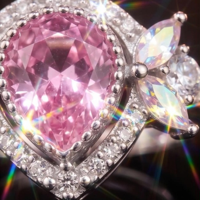 Anastasia 4.2 carat Pink Topaz .925 Sterling Silver Handcrafted Statement Ring size 6 - Close-up of Anastasia Pink Topaz ring with sparkling silver details.