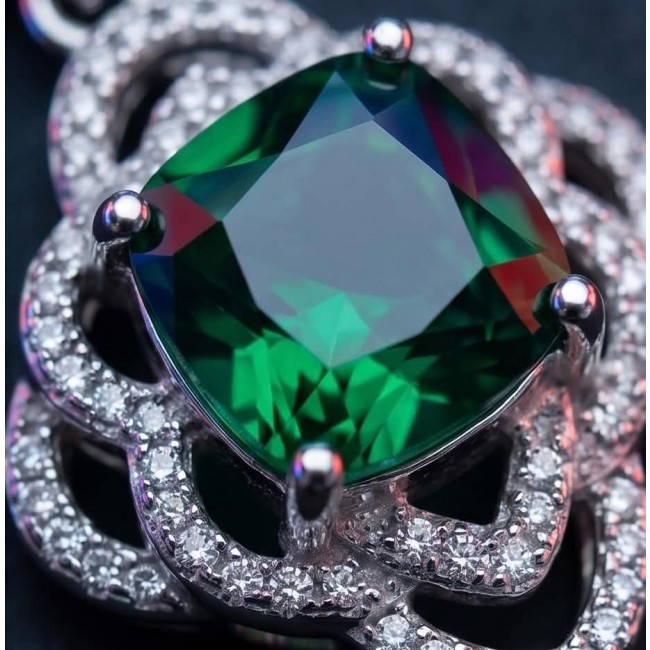 Authentic 4.5 CARAT Chrome Diopside .925 Sterling Silver Pendant - Stone close-up of Chrome Diopside in sterling silver setting.