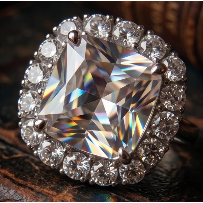 Classic Beauty 10.5 carat White Topaz .925 Sterling Silver Statement ring size 7 - Close-up of Classic Beauty 10.5ct White Topaz ring with halo setting.