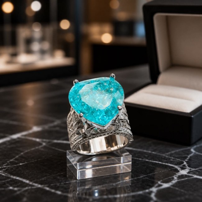 Titanic Memories - Heart 18.8 carat Green Topaz handcrafted Solid Statement Ring size 8 - photo 2