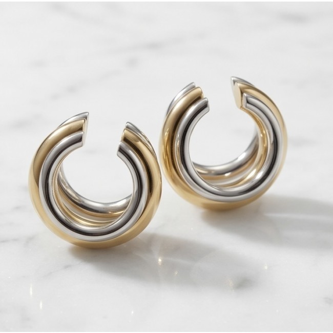 Uncommon 2 tones Golden handmade Ear Cuffs Cartilage 2 pieces Non-Piercing - photo 3