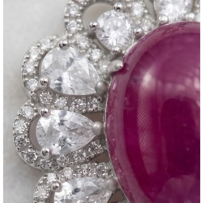 Rare 16.2 carat authentic Star Ruby rhodium over .925 Sterling Silver handmade Statement Pendant - Stone close-up of rare 16.2 carat Star Ruby rhodium over .925 jewelry.