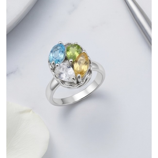 Precious Rainbow- authentic 7.2 carat multigem .925 Sterling Silver Eternity Ring size 8 - Multigem ring top view showcasing colorful stones on silver band.