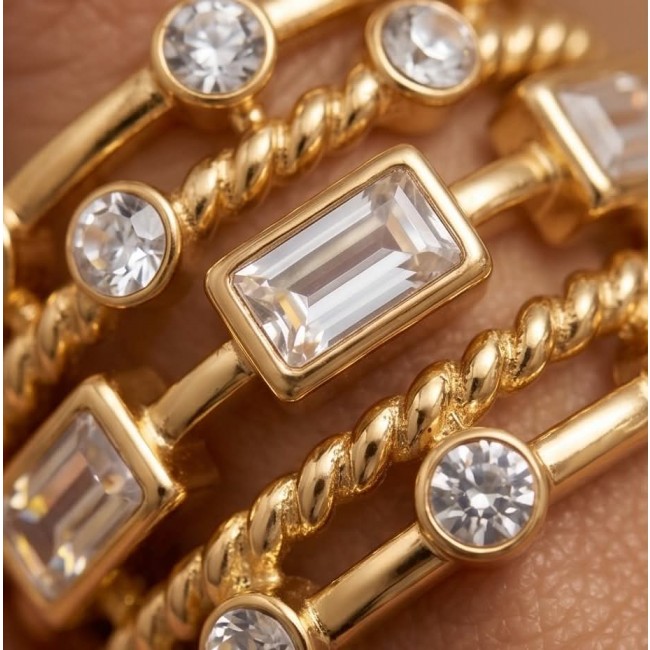 Francesca 4.8 carat White Topaz Golden handcrafted Statement Ring size 7 ADJUSTABLE - Close-up of Francesca 4.8 carat White Topaz gold rings on hand