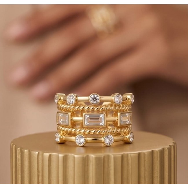 Francesca 4.8 carat White Topaz Golden handcrafted Statement Ring size 7 ADJUSTABLE - Close-up of Francesca 4.8 carat White Topaz Gold Statement Ring.