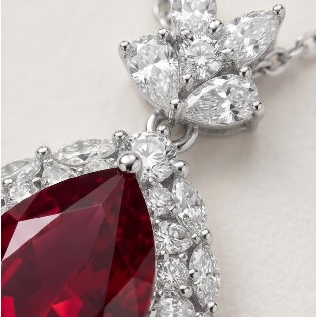 Luxurious 10.8 carat natural Ruby White Topaz .925 Sterling Silver .925 Sterling Silver Statement Necklace - Stone close-up of luxurious ruby and white topaz necklace.