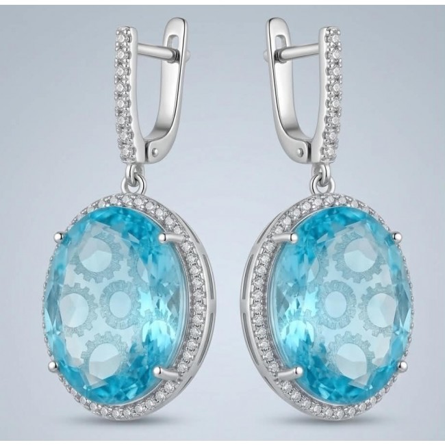 Angelina 20.9 carat authentic Aquamarine .925 Sterling Silver Handcrafted Earrings - Close-up of Angelina aquamarine earrings in sterling silver.