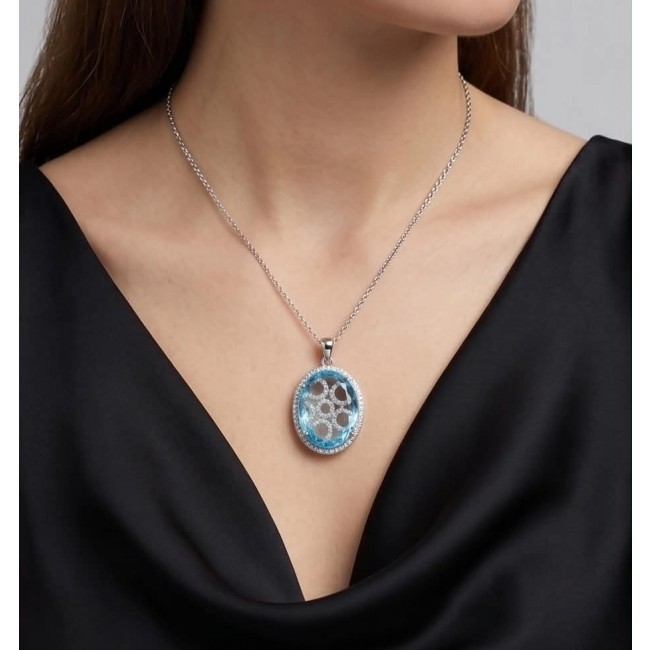 Angelina 14.9 carat authentic Aquamarine .925 Sterling Silver Handcrafted pendant - Pendant worn on neck, Angelina Aquamarine .925 Sterling Silver