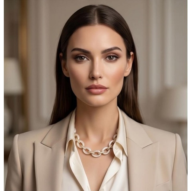 Rainbow Cascade Precious natural Blister Pearl 18K Gold over .925 Sterling Silver Necklace; 58.5 grams - Woman wearing pearl necklace, front view, elegant appearance.
