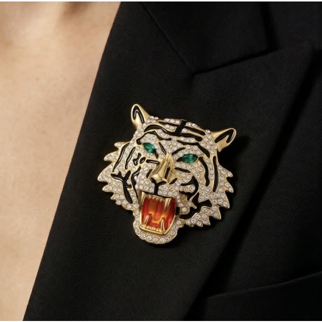GOLDEN TIGER 25.9 carat Crystal FANCY DESIGNER Brooch Pendant - photo 1
