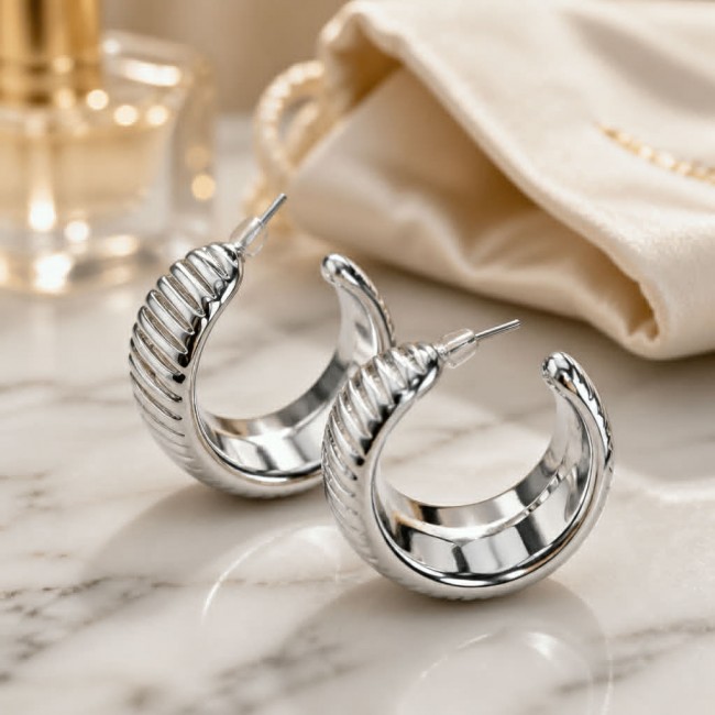 FANCY Silver handcrafted lightweighted Large hoop earrings - photo 2