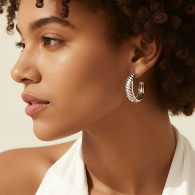 FANCY Silver handcrafted lightweighted Large hoop earrings - photo 1