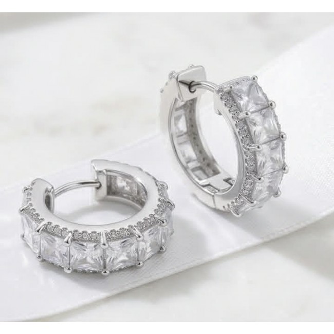 Stella Natural 6.2 carat White Topaz .925 Sterling Silver handcrafted earrings - Close-up of Stella hoop earrings in white topaz and sterling silver.
