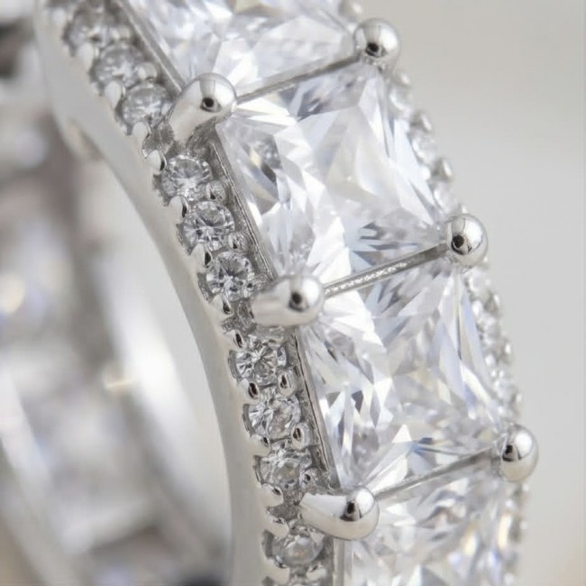Stella Natural 6.2 carat White Topaz .925 Sterling Silver handcrafted earrings - Close-up of Stella 6.2 carat white topaz ring in .925 sterling silver.