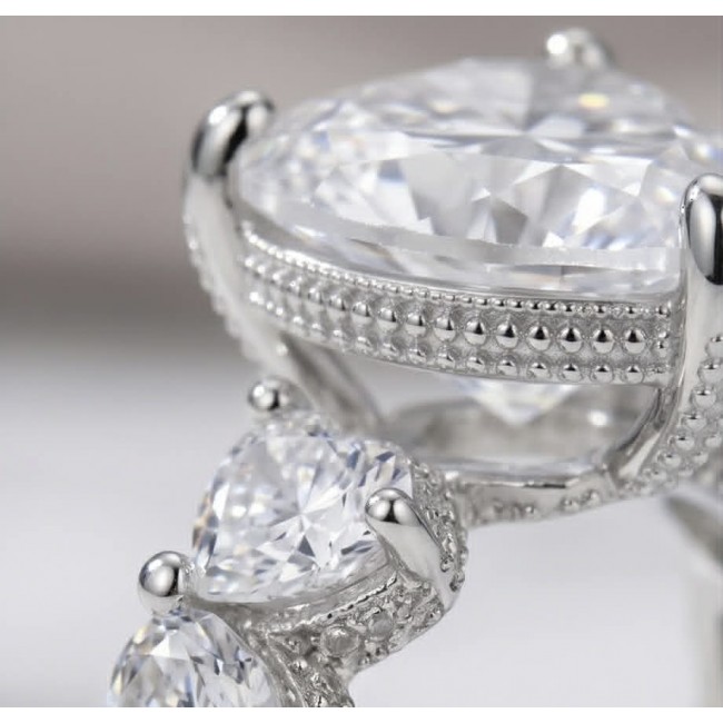 Pure Love - Luxurious 14.5 carat White Topaz .925 Sterling Silver Solid ring size 8 - Close-up of Pure Love White Topaz ring in .925 sterling silver.