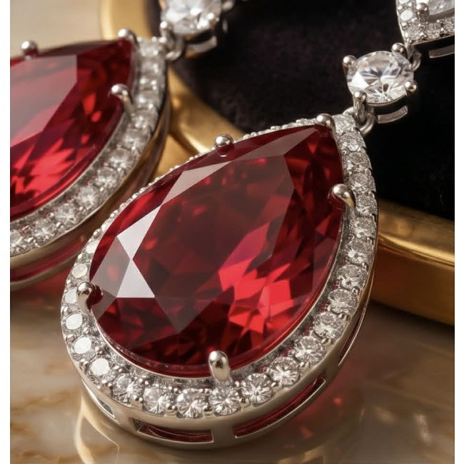 Giovanna Natural 20.2 carat Red Topaz .925 Sterling Silver handcrafted Statement earrings - Close-up of Giovanna 20.2ct red topaz with .925 sterling silver setting.