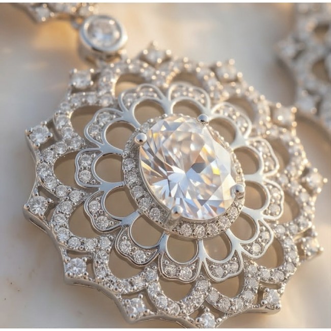 Elizabeth Natural 8.2 carat White Topaz .925 Sterling Silver handcrafted earrings - Close-up of Elizabeth White Topaz pendant in sterling silver.