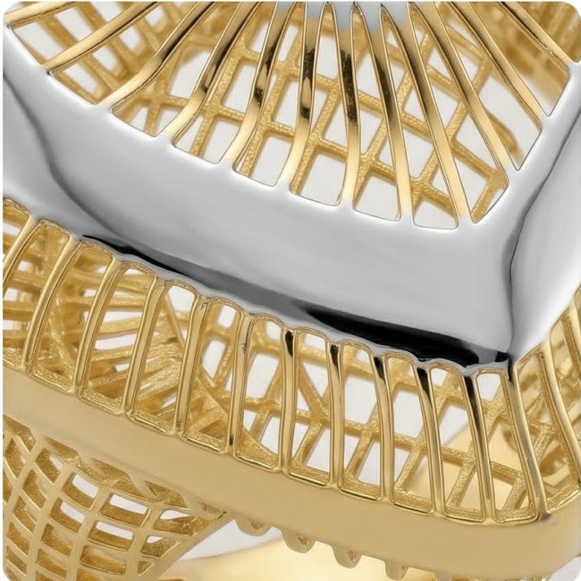 Dubai Style - Golden Heart .925 Sterling Silver dipped in 22K Gold handmade Large ring size 9 - Intricate detail of Dubai Style - Golden Heart, silver with gold accents.