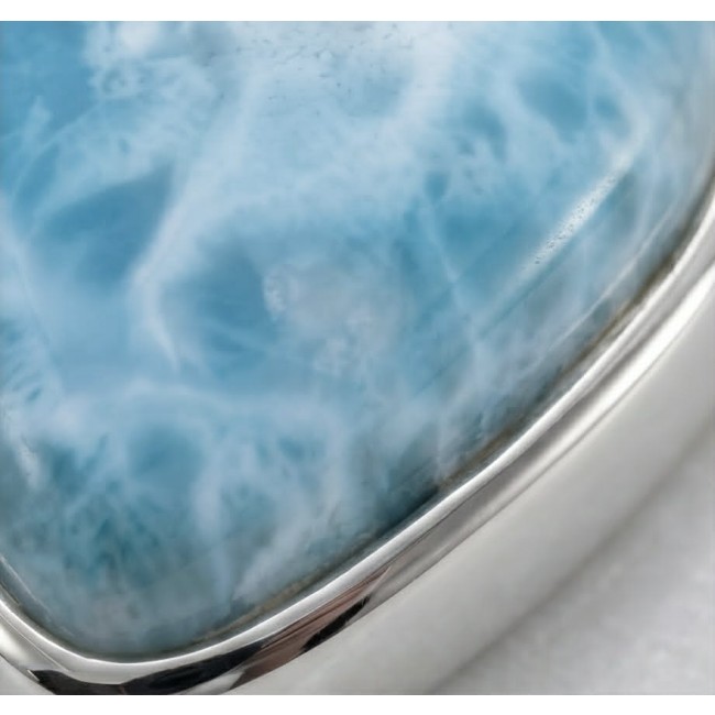 Rare and Spectacular 2259 carat authentic Andean (Peruvian) Blue Opal .925 Sterling Silver Handcrafted Ring size 8 - Close-up of blue gemstone in silver setting, Andean origin, 2259 carats.