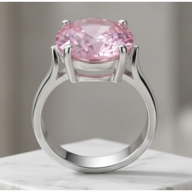 Tiffany - authentic 14.5 carat Pink Topaz .925 Sterling Silver Handcrafted Statement Ring size 8 - Side view of Tiffany 14.5 carat Pink Topaz ring in .925 Sterling Silver