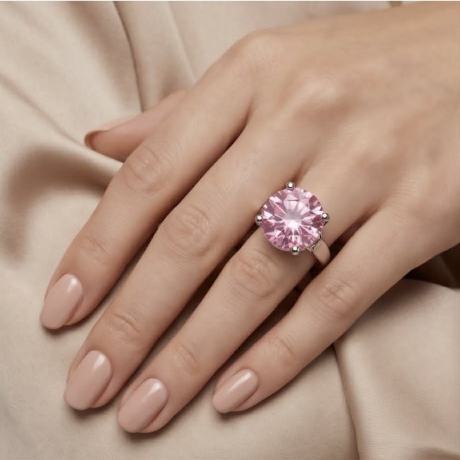 Tiffany - authentic 14.5 carat Pink Topaz .925 Sterling Silver Handcrafted Statement Ring size 8 - Tiffany pink topaz ring worn on hand, 14.5 carat, sterling silver.