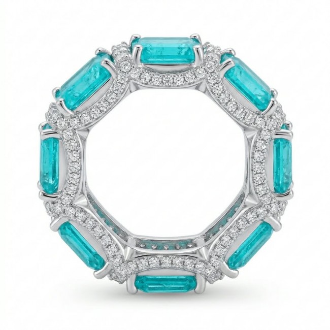 Angel's Wish 22.8 carat Aquamarine .925 Sterling Silver handcrafted infinity ring size 7 3/4 - Aquamarine sterling silver ring, top view, with diamond accents.
