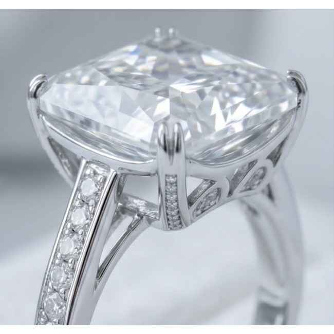 Victoria Precious assher cut 10.9 CARAT Natural White Topaz . 925 Sterling Silver Women ring size 8 - Stone close-up of Asscher cut 10.9 carat natural white topaz ring.