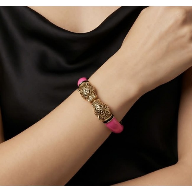 Neon Pink - Enamel Leopard Head Vintage style Luxurious Bangle Bracelet - photo 1