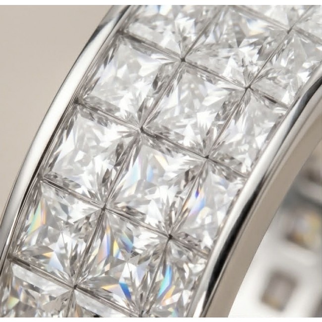 Luxurious pave 8.5 carat White Topaz .925 Sterling Silver Solid Infinity ring size 8 - Close-up of luxurious pave white topaz in sterling silver band.