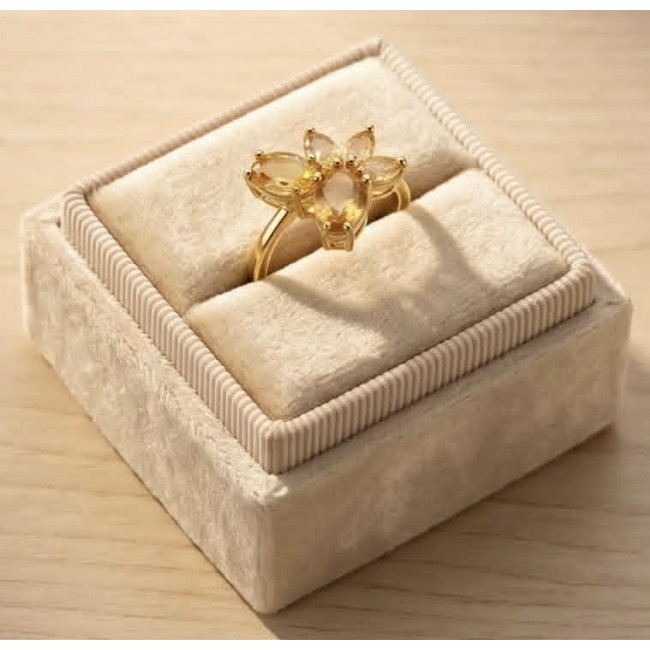 Golden Treasure 8.5 carat Brazilian Citrine 18K Gold over .925 Sterling Silver Handcrafted Ring size 8 - Gold ring with Brazilian citrine in box, top view.