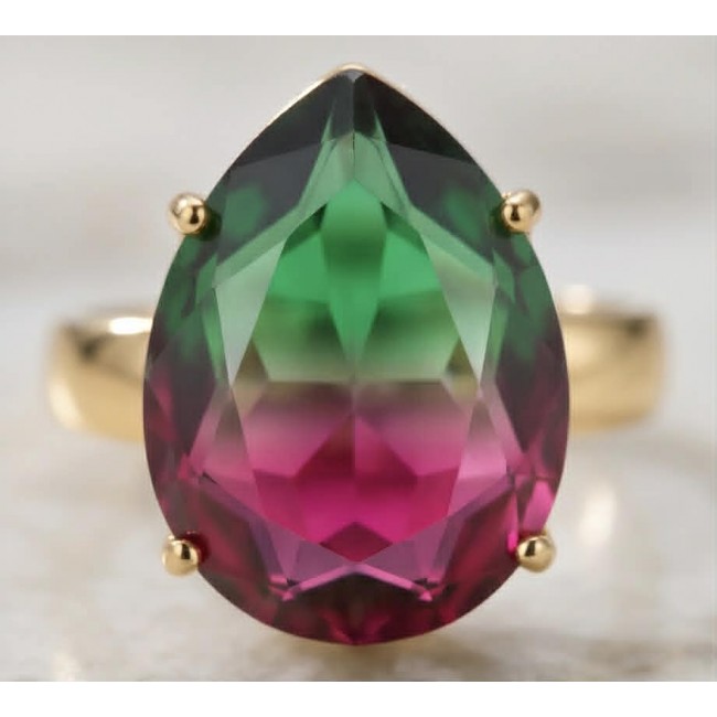 6.8 carat Brazilian Tourmaline .925 Sterling Silver dipped in 18K Gold Perfectly handcrafted Ring s. 8 adjustable - Close-up of a 6.8 carat Brazilian Tourmaline ring in sterling silver.