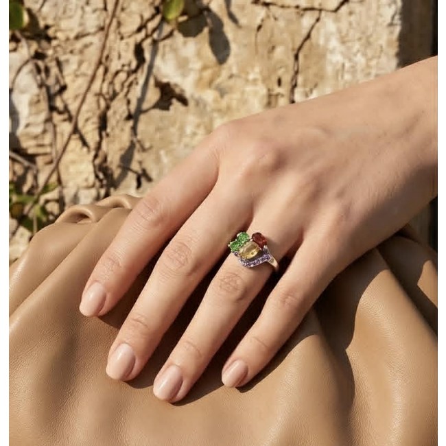 Precious Rainbow- authentic 5.2 carat multigem .925 Sterling Silver Ring size 8 - Worn on hand, Precious Rainbow 5.2 carat multigem .925 Sterling ring.
