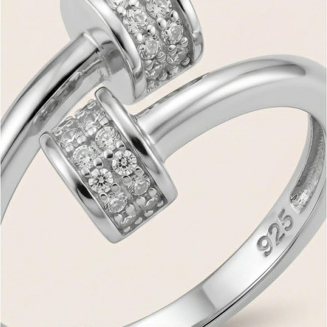 Luxurious pave 1.5 carat White Topaz .925 Sterling Silver Solid Infinity ring size 7 - Close-up of luxurious pave ring with white topaz and .925 sterling silver.