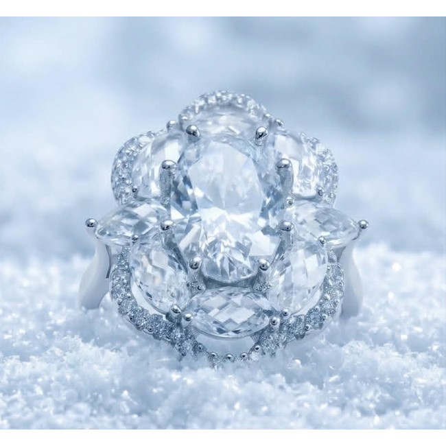 Ice Queen - 8.5 carat White Topaz .925 Sterling Silver Statement ring size 6 1/4 - Close-up of Ice Queen ring, 8.5 carat white topaz, sterling silver