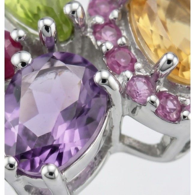 Summer - authentic 7.5 carat multigem .925 Sterling Silver Ring size 8 - Close-up of multigem stones in sterling silver setting.