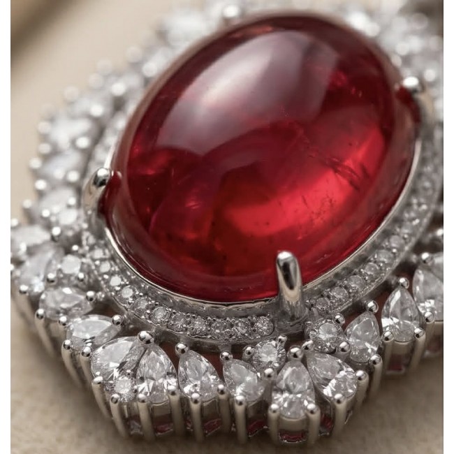 Luxurious 28.8 carat natural Ruby White Topaz .925 Sterling Silver .925 Sterling Silver Statement Necklace - Close-up of luxurious 28.8 carat ruby with white topaz accents.