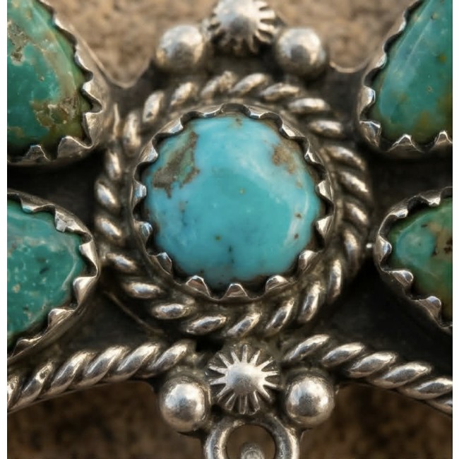 Go West! Authentic Kingman Turquoise .925 Sterling Silver handmade Statement necklace; back covered with silver - Stone close-up of Kingman Turquoise in sterling silver setting.