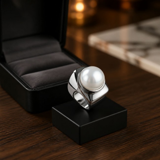 Luxurious Pearl brilliantly handcrafted silver ring s. 7 adjustable - photo 3