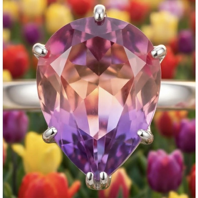6.8 carat Brazilian Tourmaline .925 Sterling Silver dipped in 18K Gold Perfectly handcrafted Ring s. 6 - Close-up of 6.8 carat Brazilian Tourmaline on .925 Sterling Silver ring