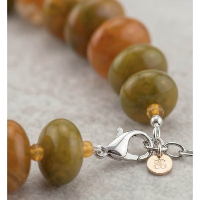 Top quality Rare Unusual Natural Mookiate .925 Sterling Silver Necklace - Clasp detail of Mookaite necklace with .925 sterling silver accents.