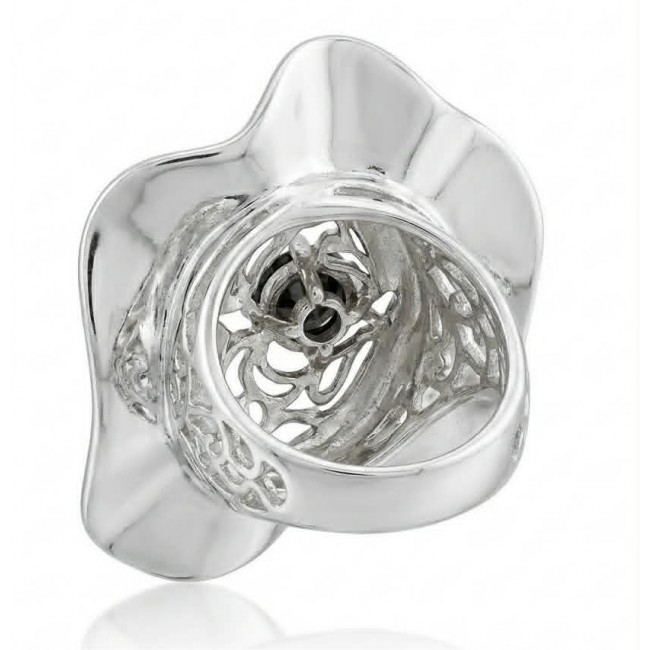Bella Rosa Natural 17.8 carat BRAZILIAN ROSE QUARTZ .925 Sterling Silver dipped in RHODIUM handmade Statement Ring size 6 - Back view of Bella Rosa Brazilian Rose Quartz silver ring detailing.